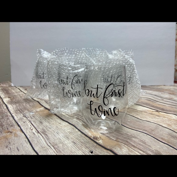 Other - Plastic Stemless 8 Wine Glasses "But First Wine"